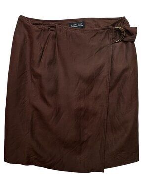 Limited Women's Silk Linen Side Buckle Wrap Skirt Lightweight Size 10 Brown